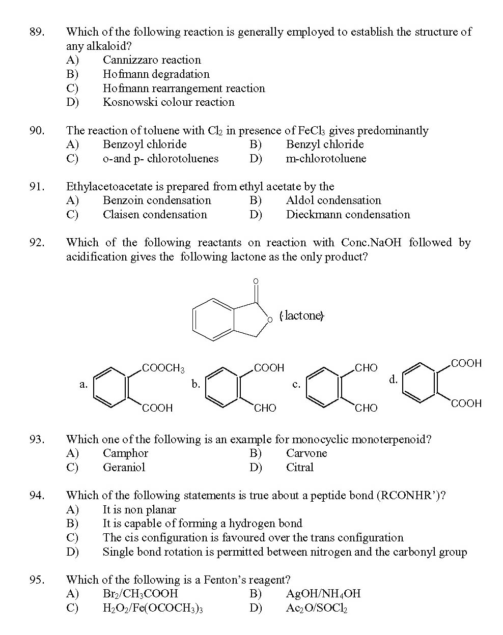 Kerala SET Chemistry Exam 2013 Question Code 13604 11