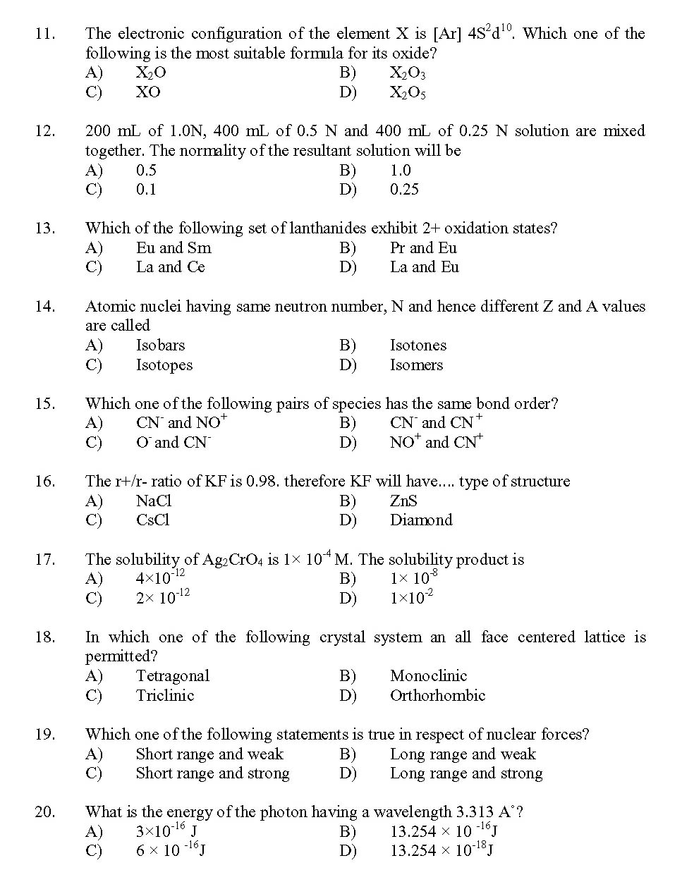 Kerala SET Chemistry Exam 2013 Question Code 13604 2