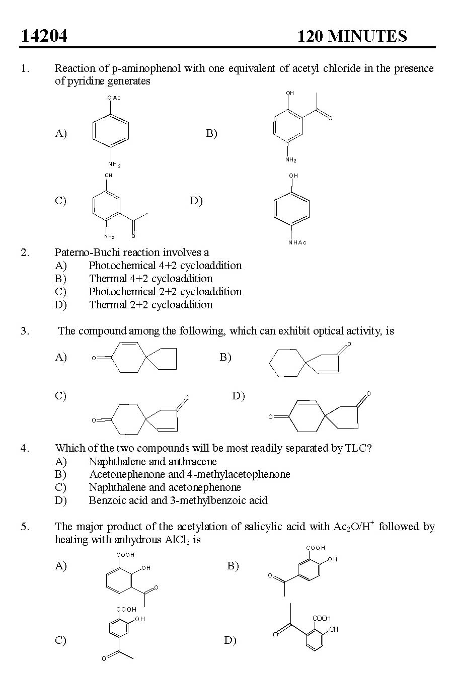 Kerala SET Chemistry Exam 2014 Question Code 14204 1