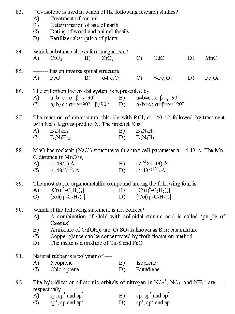 Kerala SET Chemistry Exam 2014 Question Code 14204 11