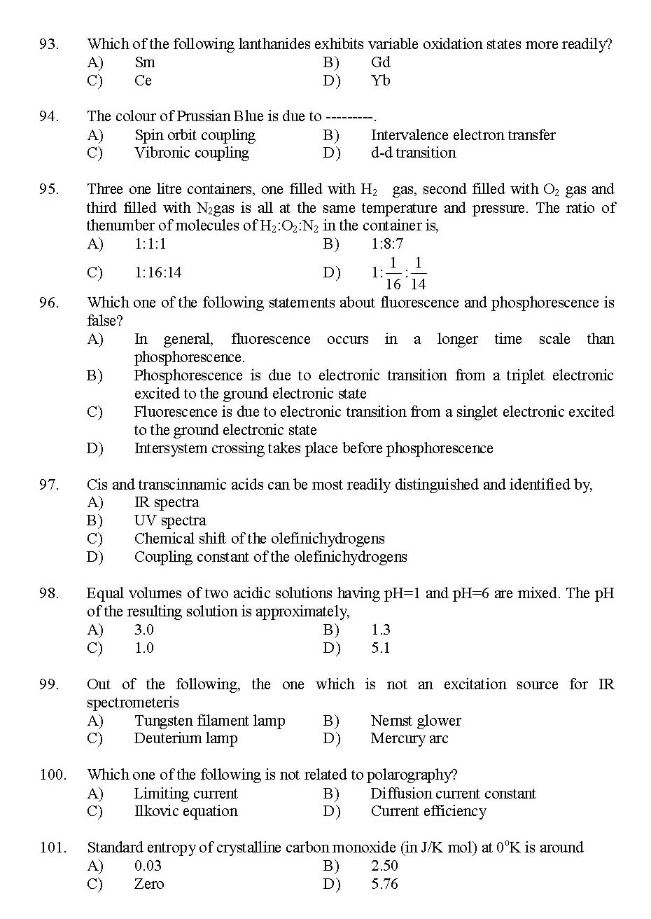 Kerala SET Chemistry Exam 2014 Question Code 14204 12