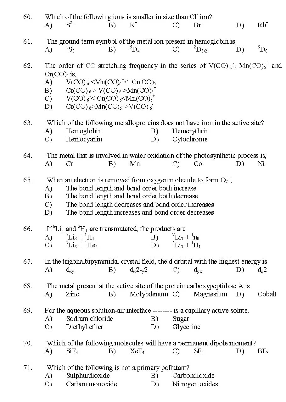 Kerala SET Chemistry Exam 2014 Question Code 14204 9