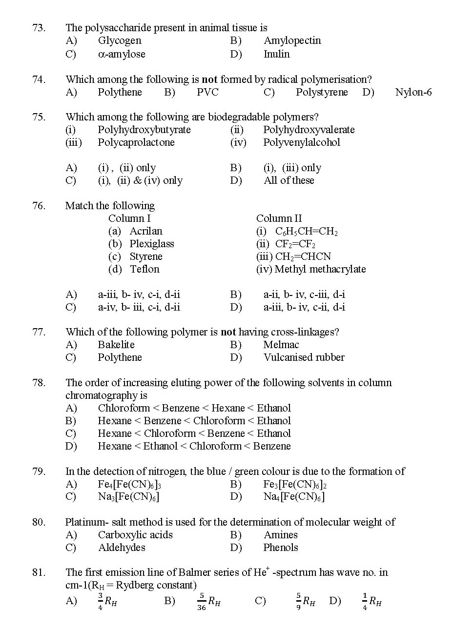 Kerala SET Chemistry Exam 2016 Question Code 16104 A 12