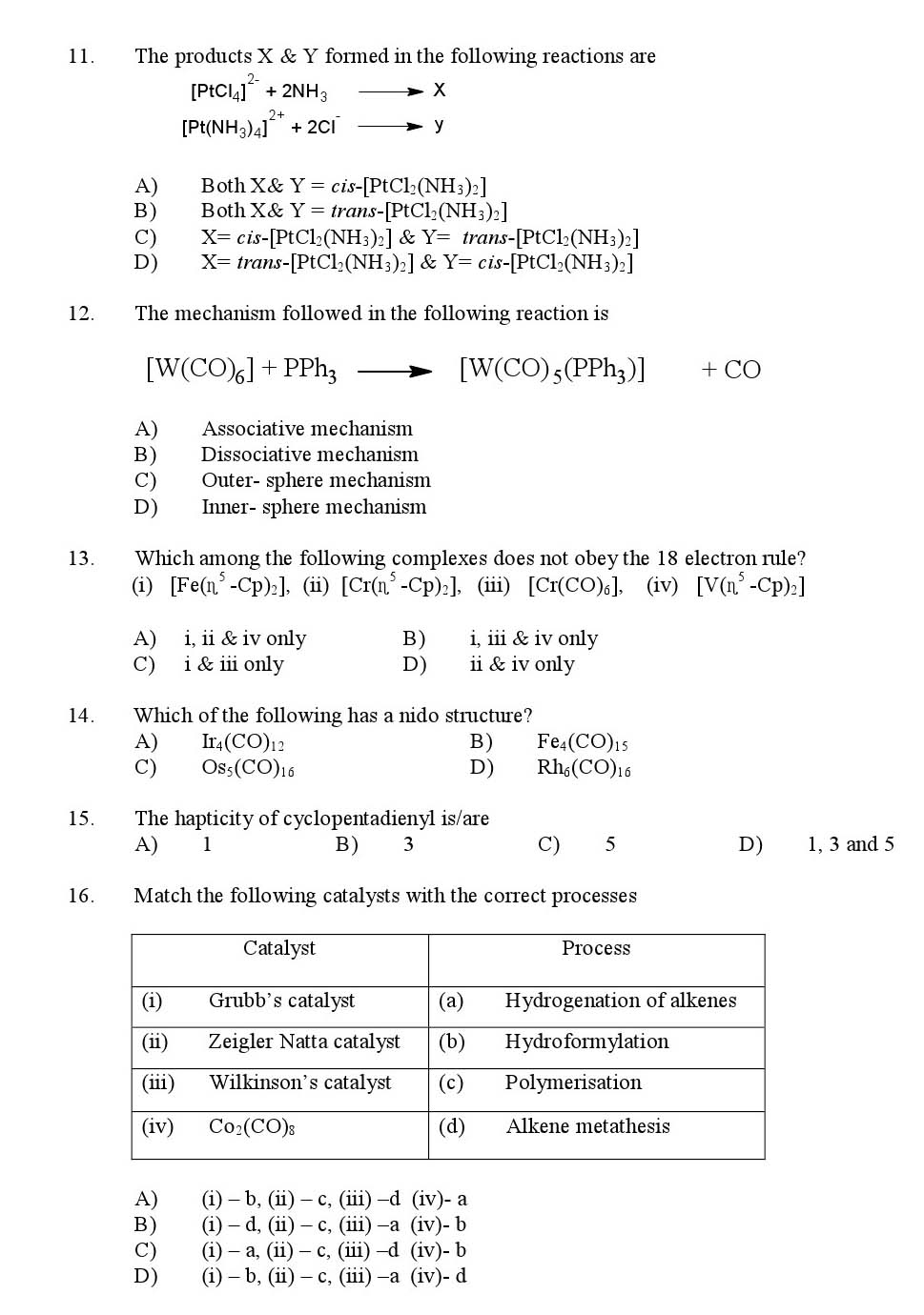Kerala SET Chemistry Exam 2016 Question Code 16604 A 2