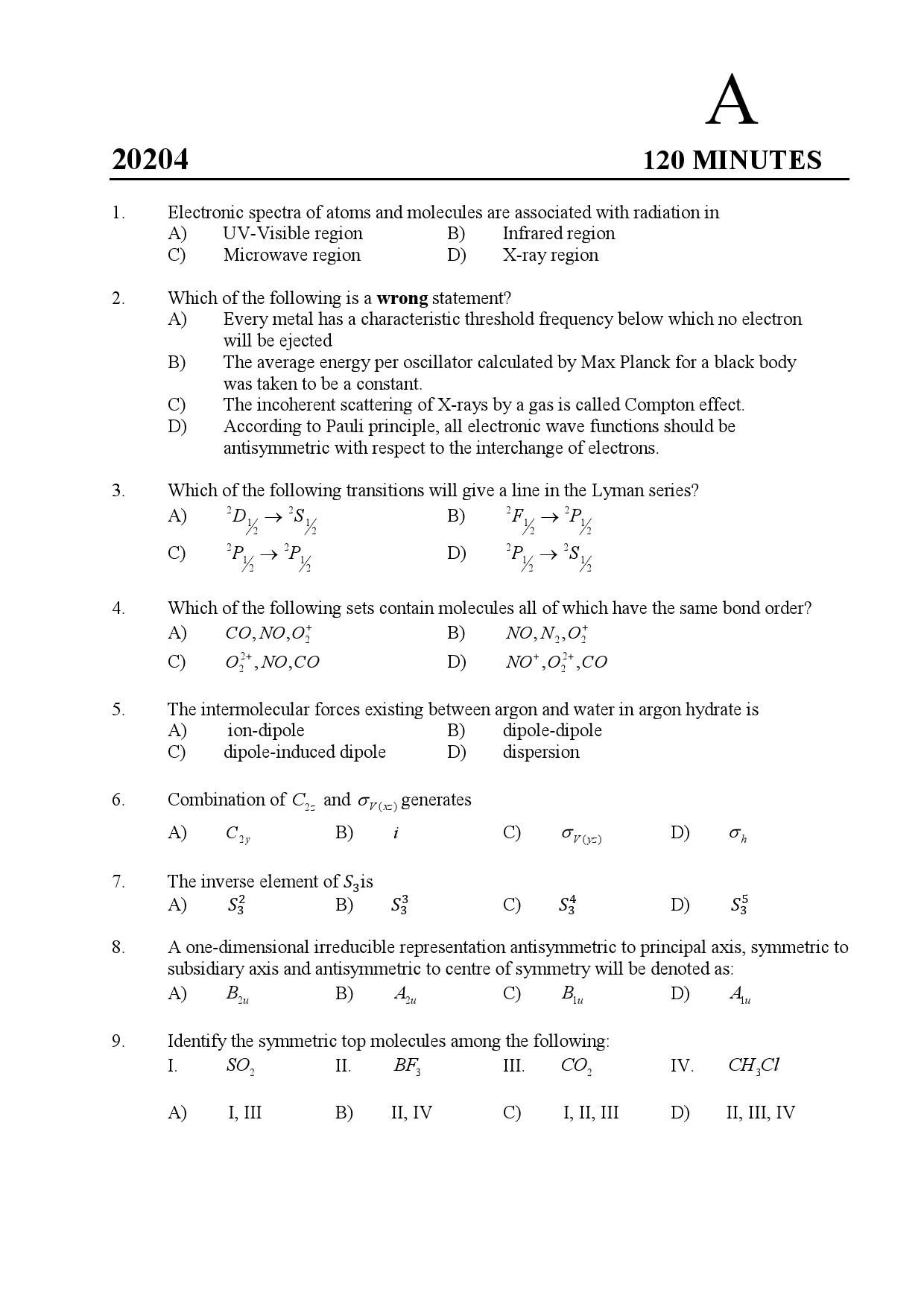 Kerala SET Chemistry Exam Question Paper February 2020 1