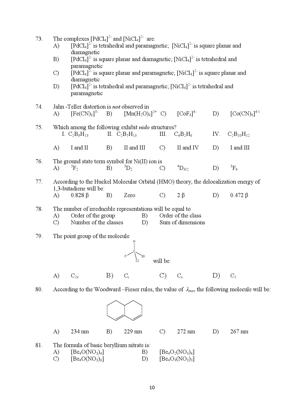 Kerala SET Chemistry Exam Question Paper February 2020 10