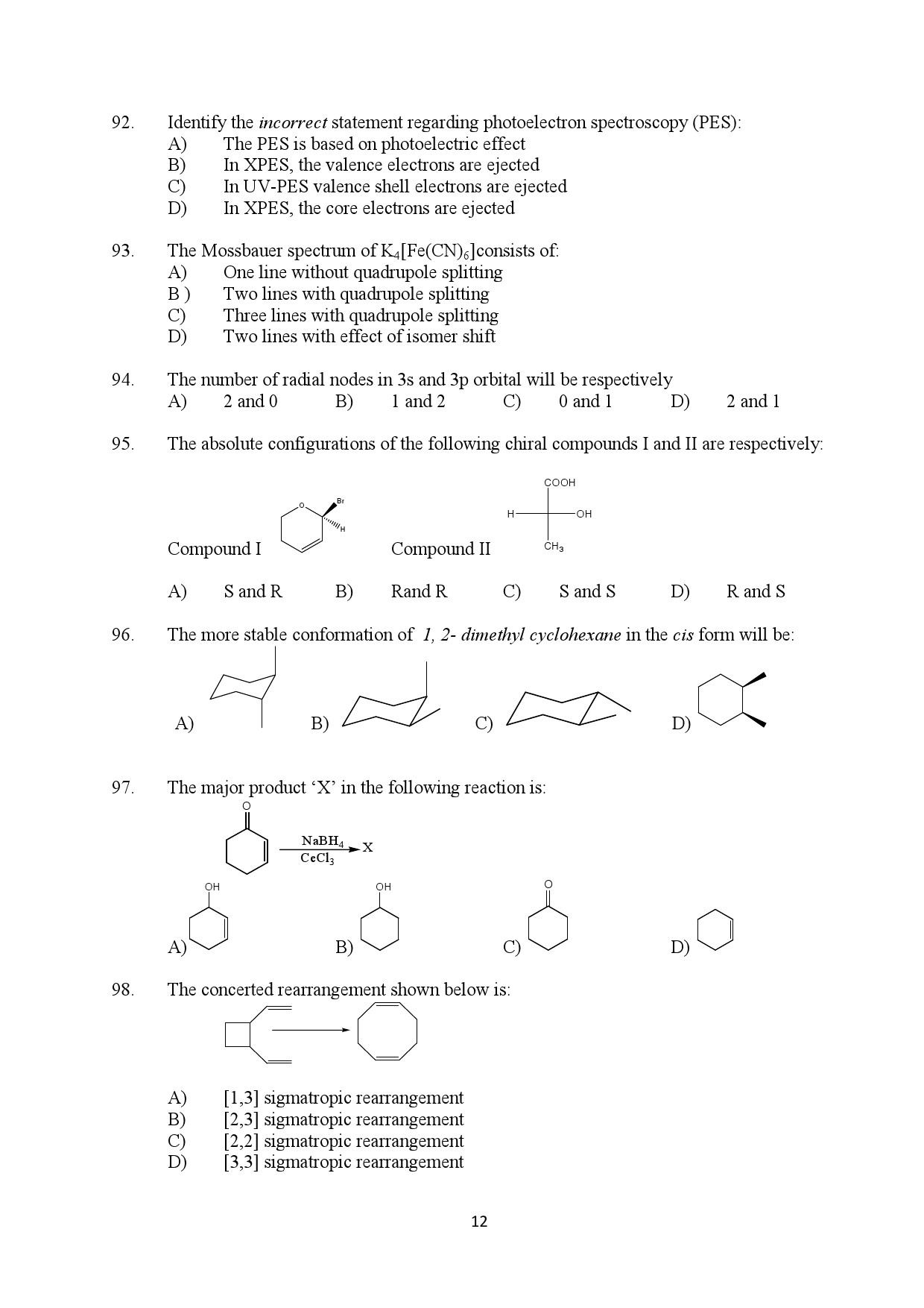 Kerala SET Chemistry Exam Question Paper February 2020 12