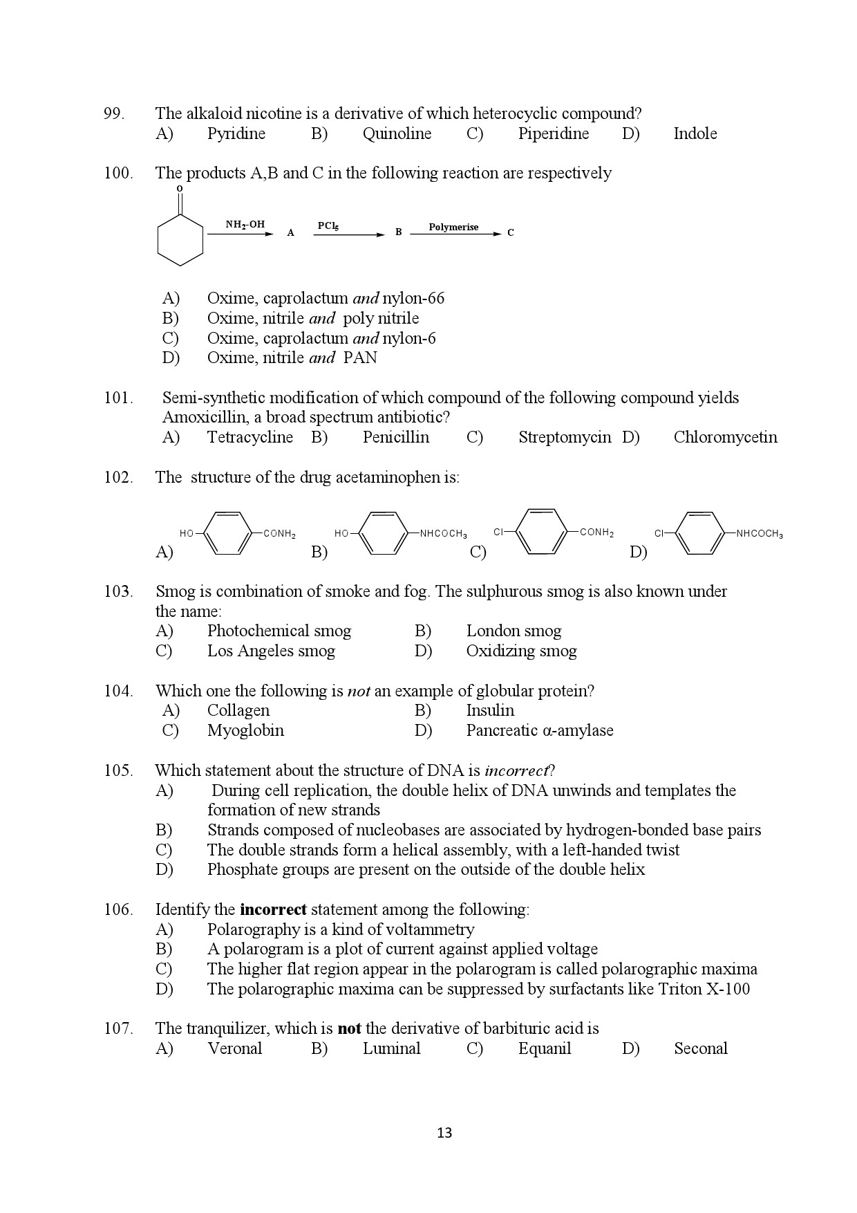 Kerala SET Chemistry Exam Question Paper February 2020 13