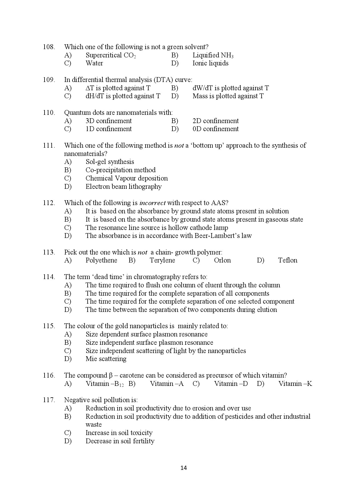 Kerala SET Chemistry Exam Question Paper February 2020 14