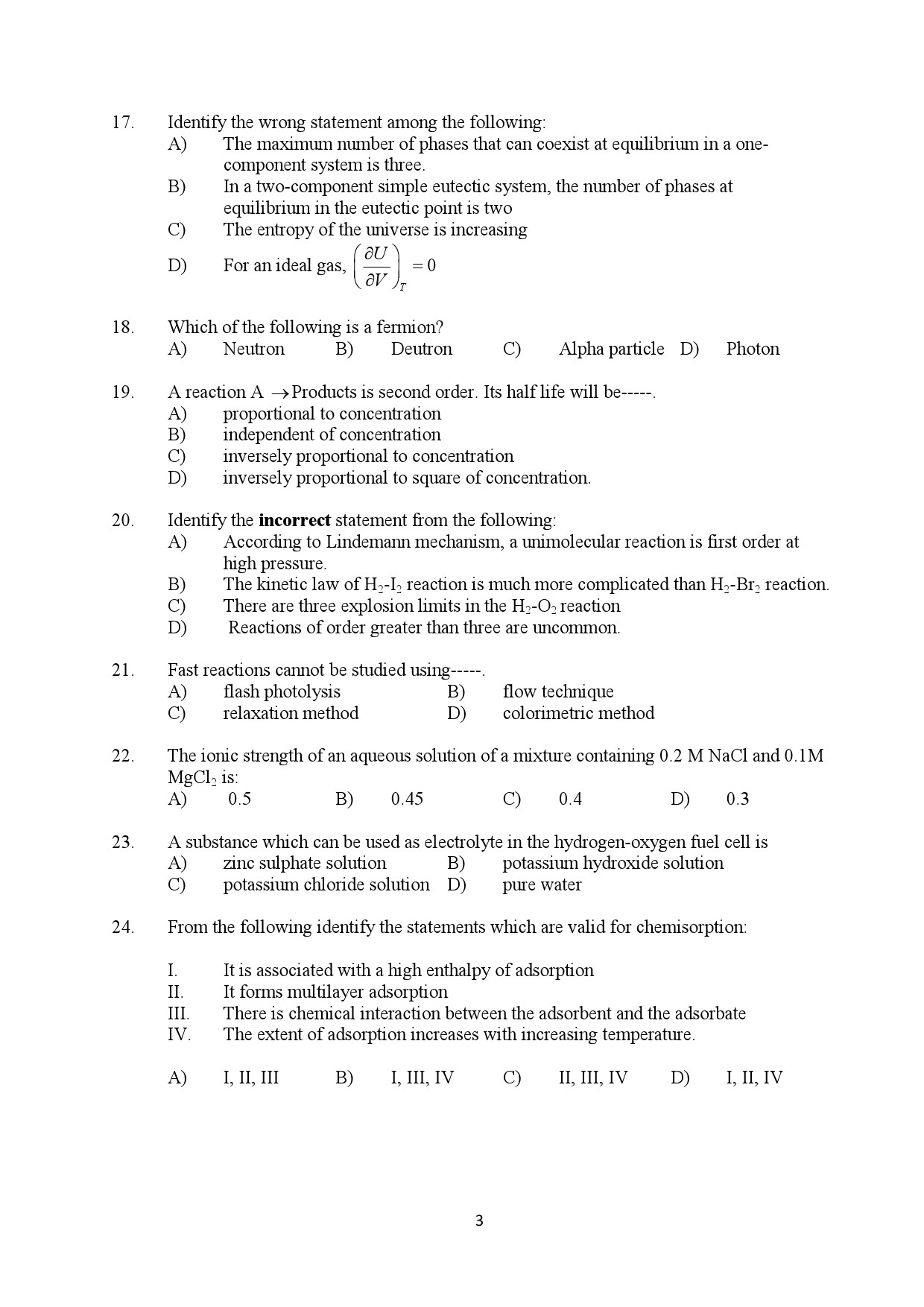 Kerala SET Chemistry Exam Question Paper February 2020 3