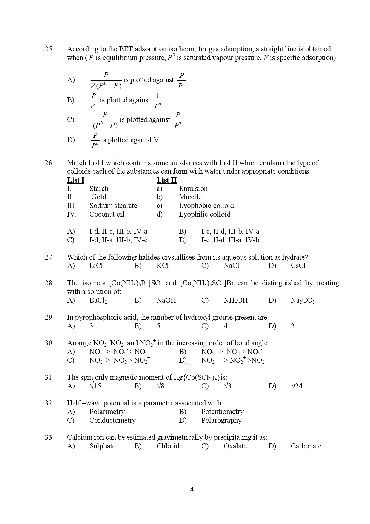 Kerala SET Chemistry Exam Question Paper February 2020 4