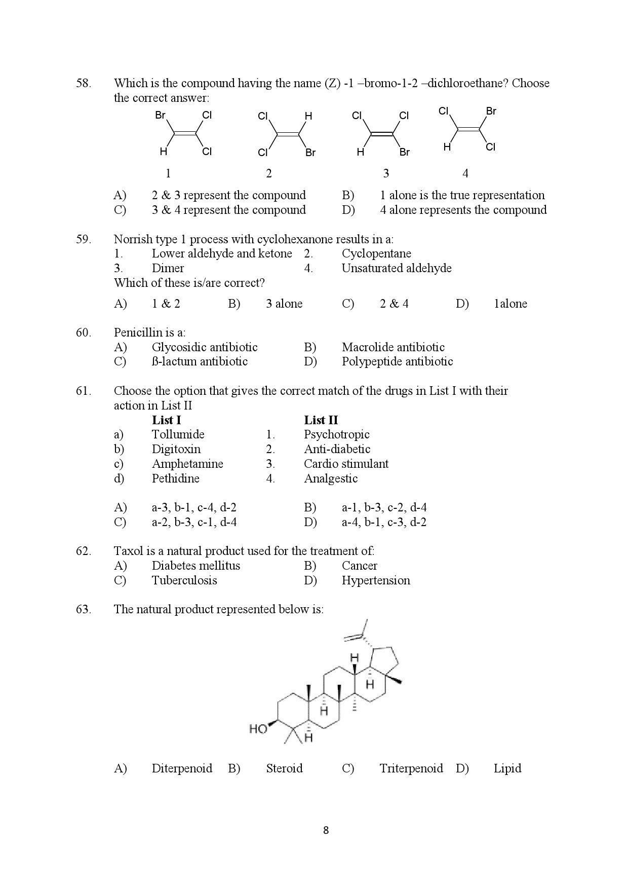 Kerala SET Chemistry Exam Question Paper February 2020 8