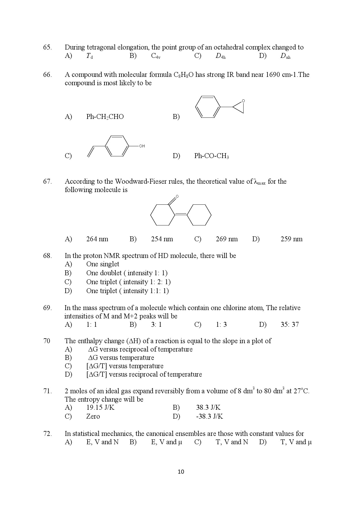 Kerala SET Chemistry Exam Question Paper January 2022 10