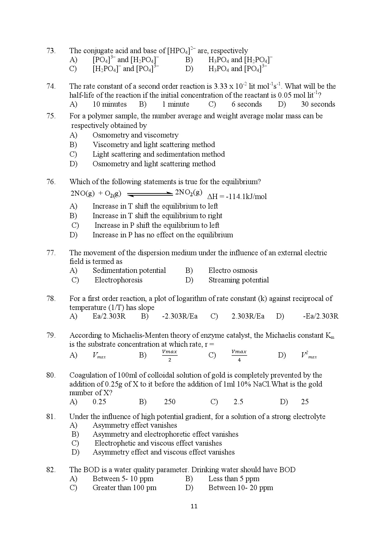 Kerala SET Chemistry Exam Question Paper January 2022 11