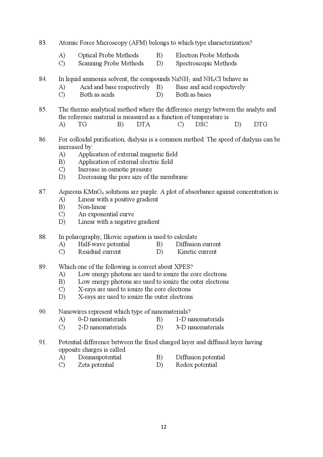 Kerala SET Chemistry Exam Question Paper January 2022 12