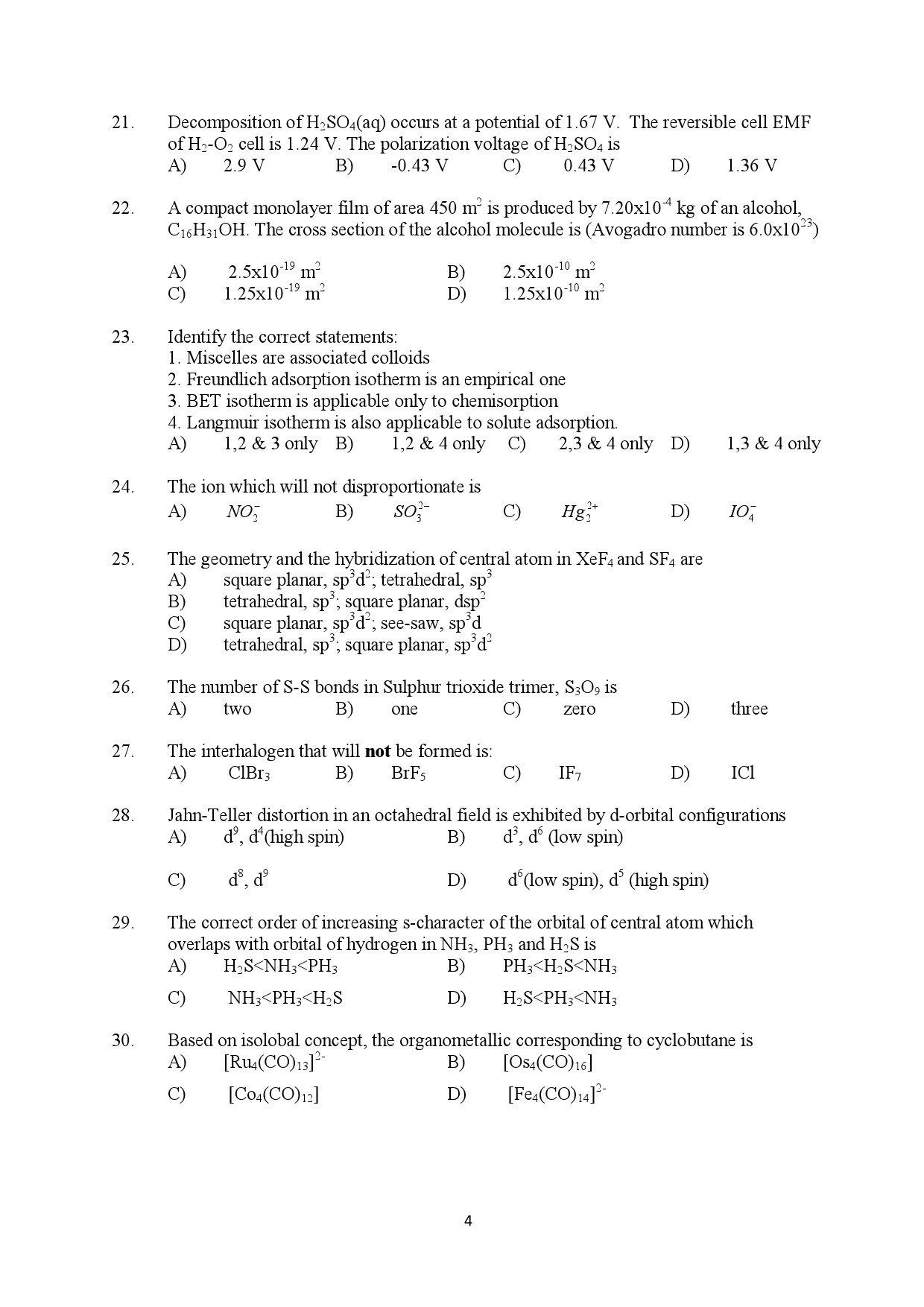 Kerala SET Chemistry Exam Question Paper January 2022 4