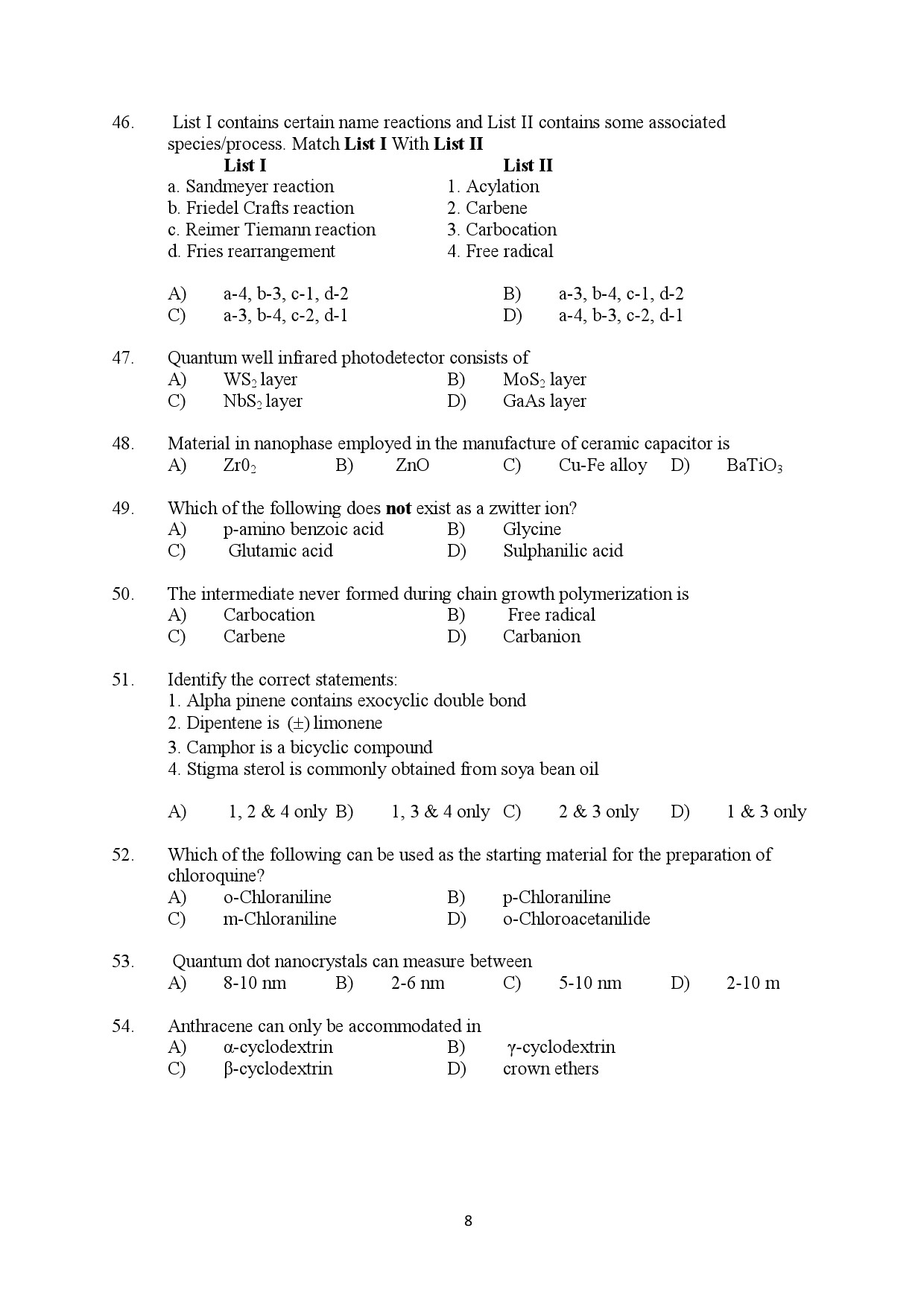 Kerala SET Chemistry Exam Question Paper January 2022 8
