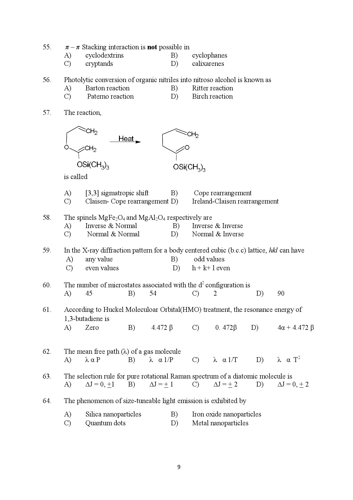 Kerala SET Chemistry Exam Question Paper January 2022 9