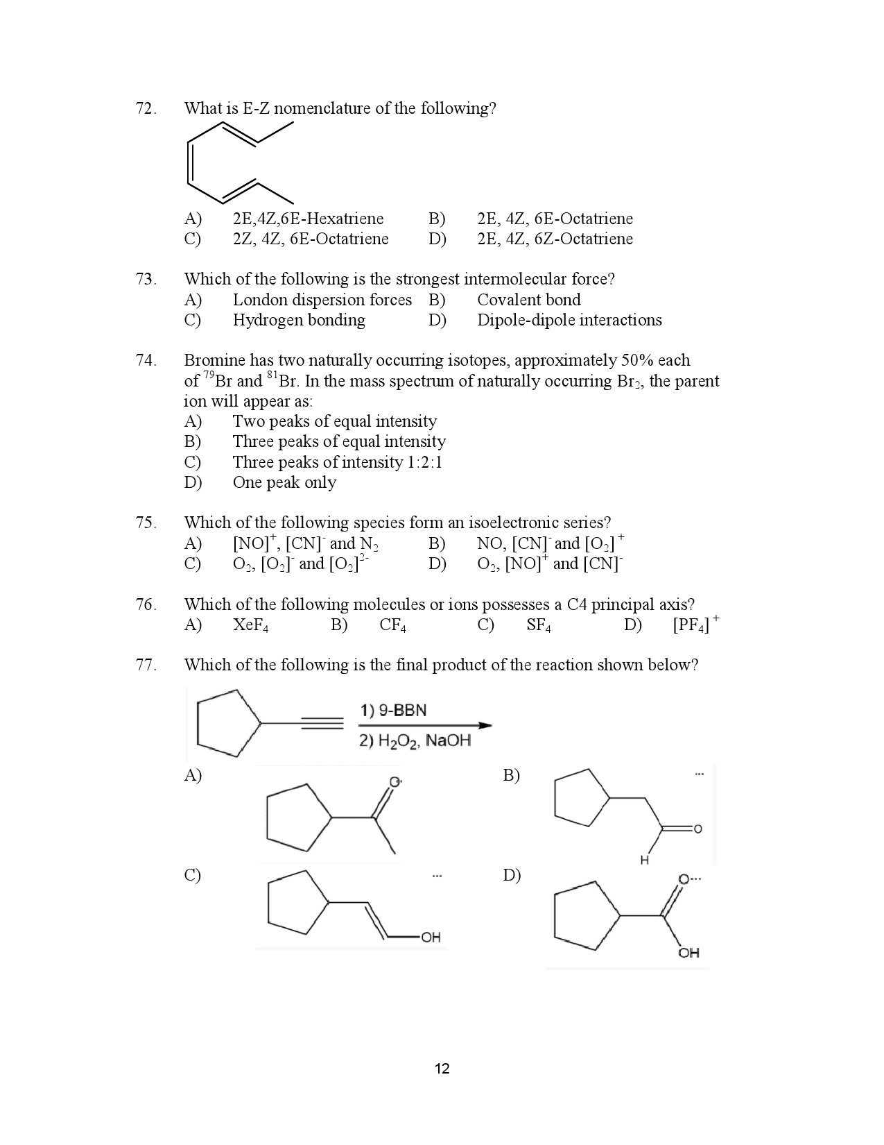 Kerala SET Chemistry Exam Question Paper January 2023 12