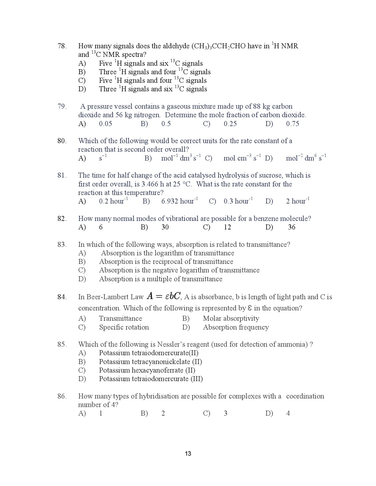 Kerala SET Chemistry Exam Question Paper January 2023 13
