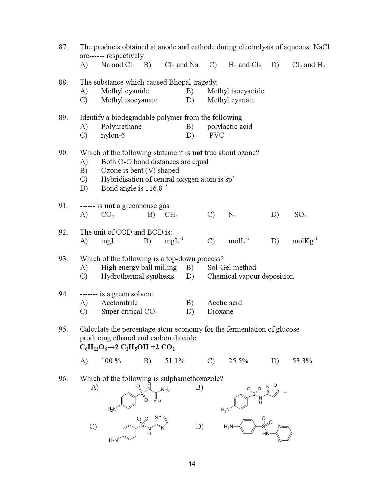 Kerala SET Chemistry Exam Question Paper January 2023 14