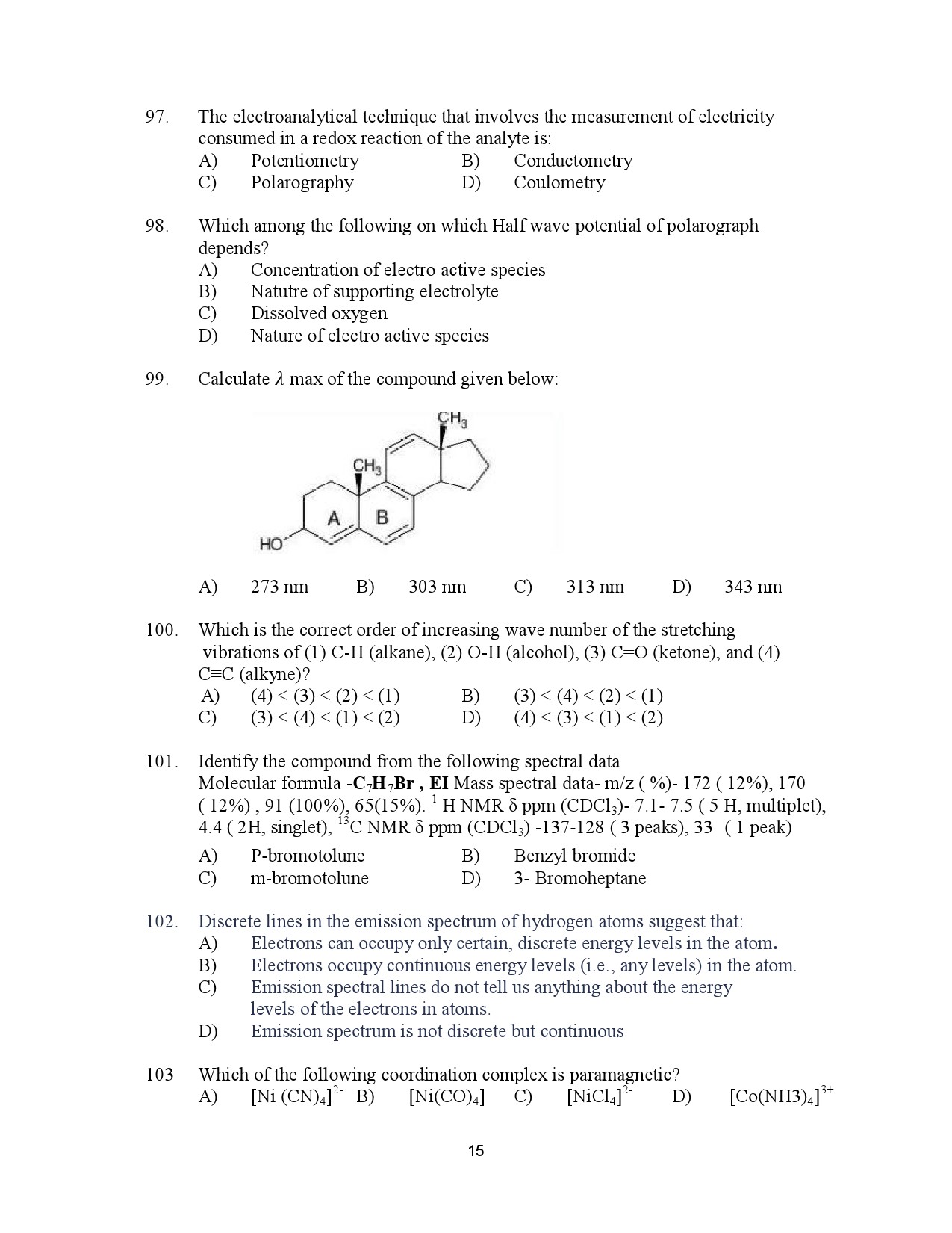 Kerala SET Chemistry Exam Question Paper January 2023 15