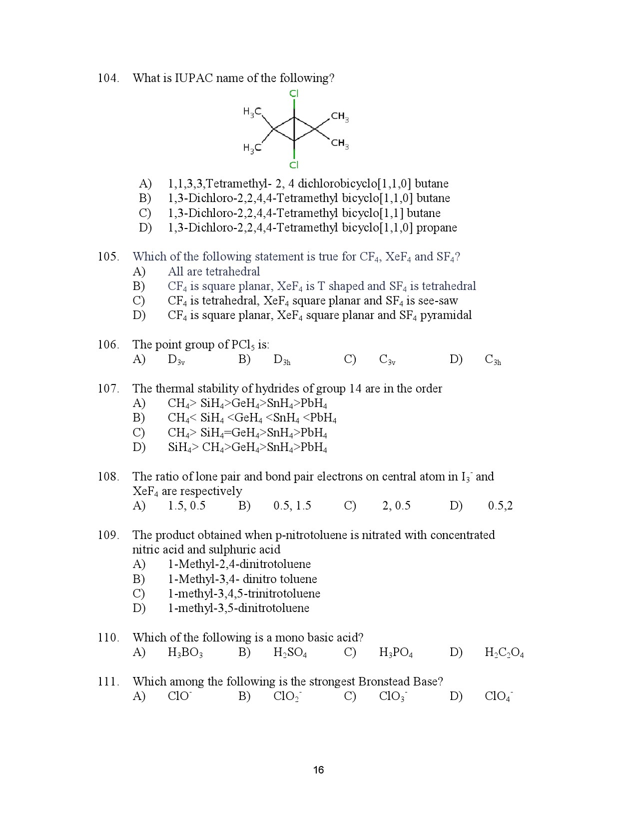 Kerala SET Chemistry Exam Question Paper January 2023 16