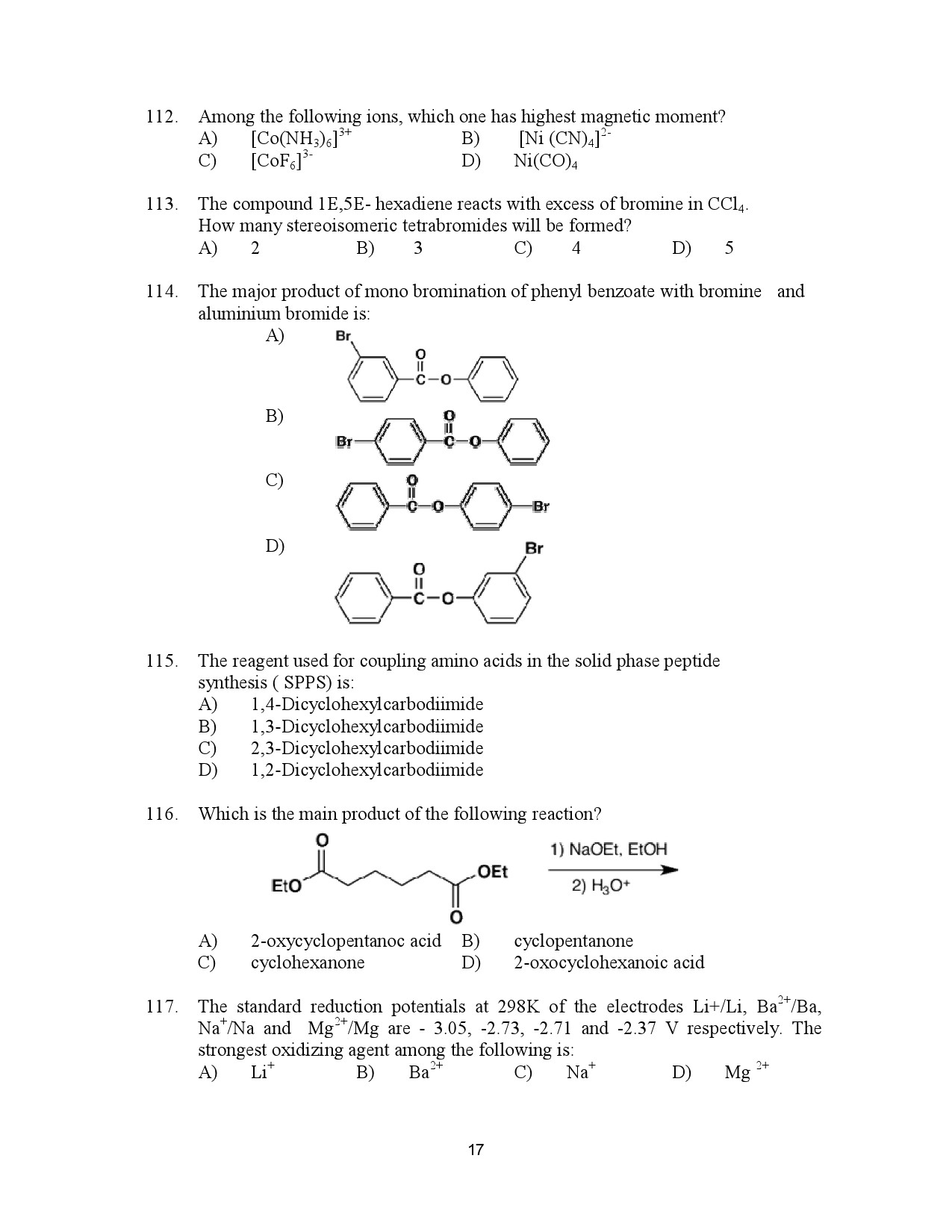 Kerala SET Chemistry Exam Question Paper January 2023 17