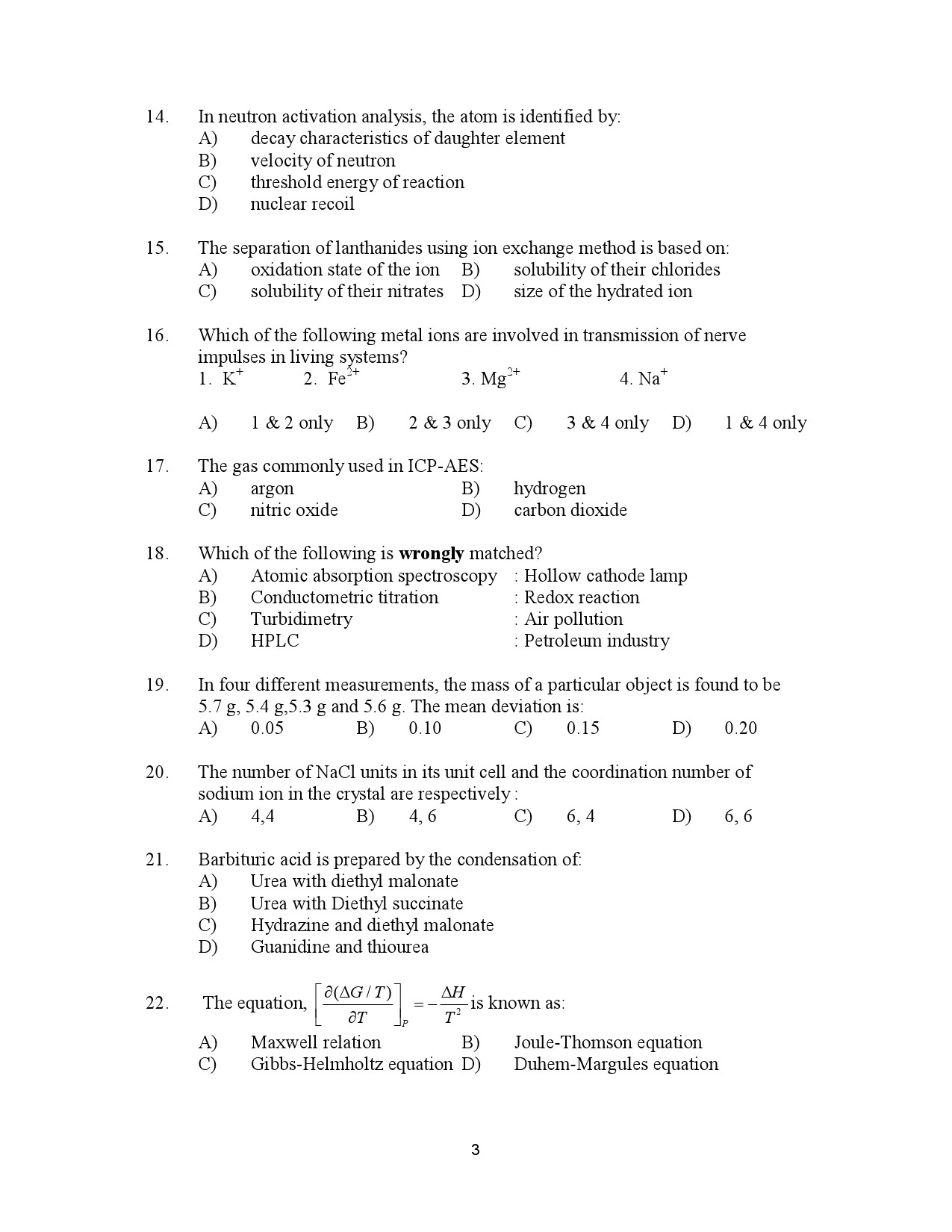Kerala SET Chemistry Exam Question Paper January 2023 3