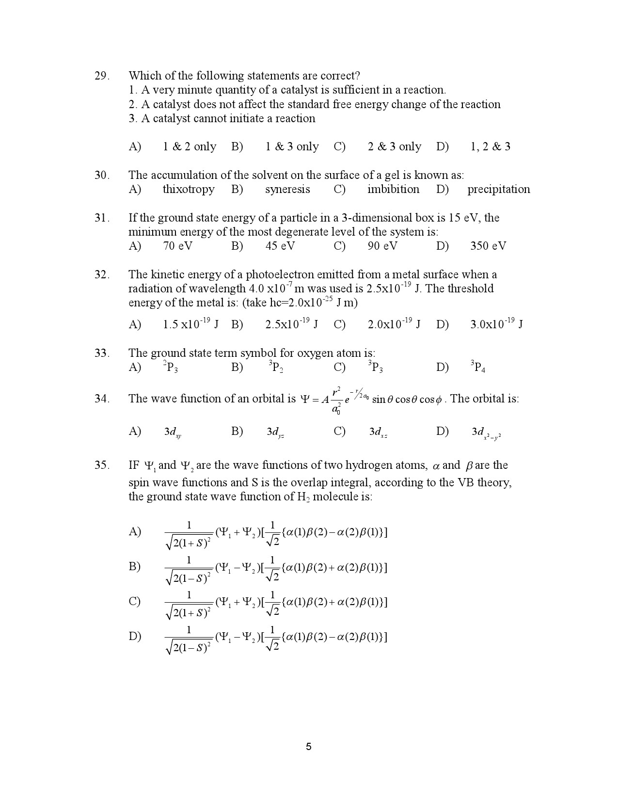 Kerala SET Chemistry Exam Question Paper January 2023 5