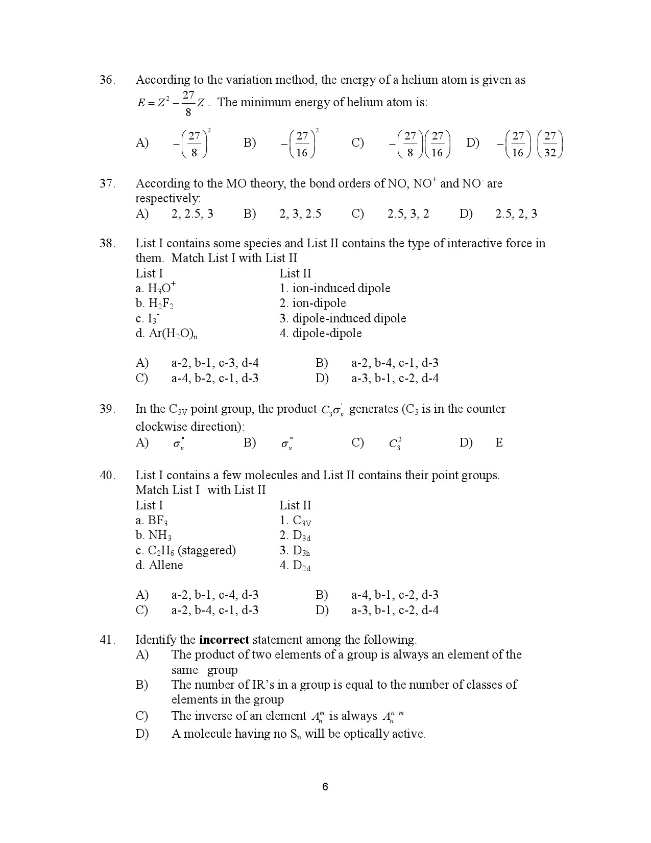 Kerala SET Chemistry Exam Question Paper January 2023 6