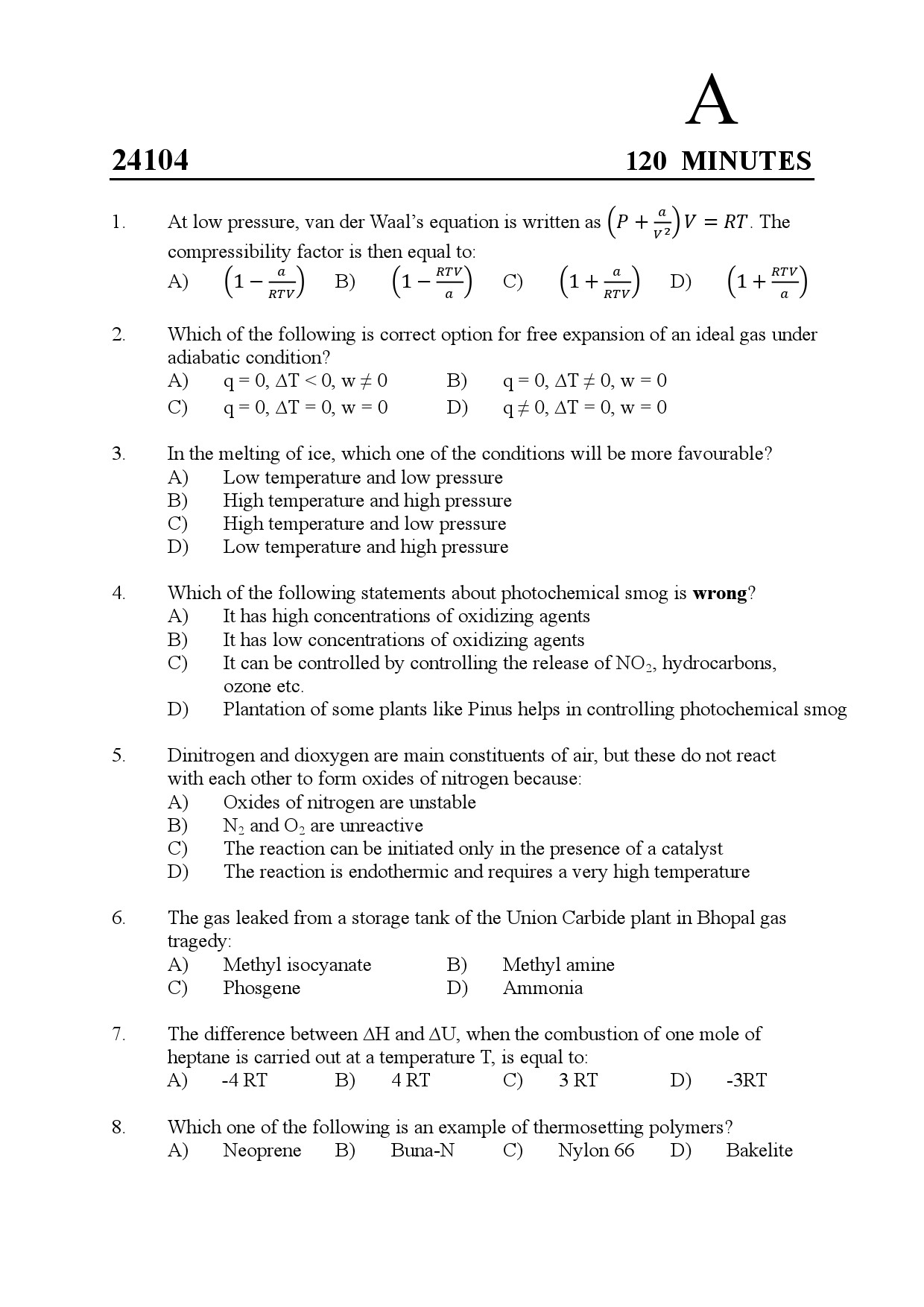 Kerala SET Chemistry Exam Question Paper January 2024 1