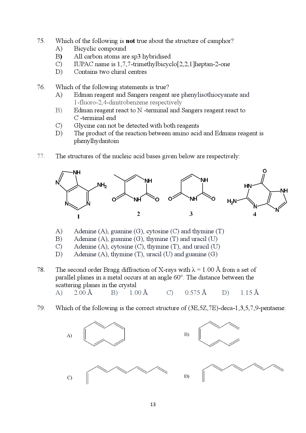 Kerala SET Chemistry Exam Question Paper January 2024 13