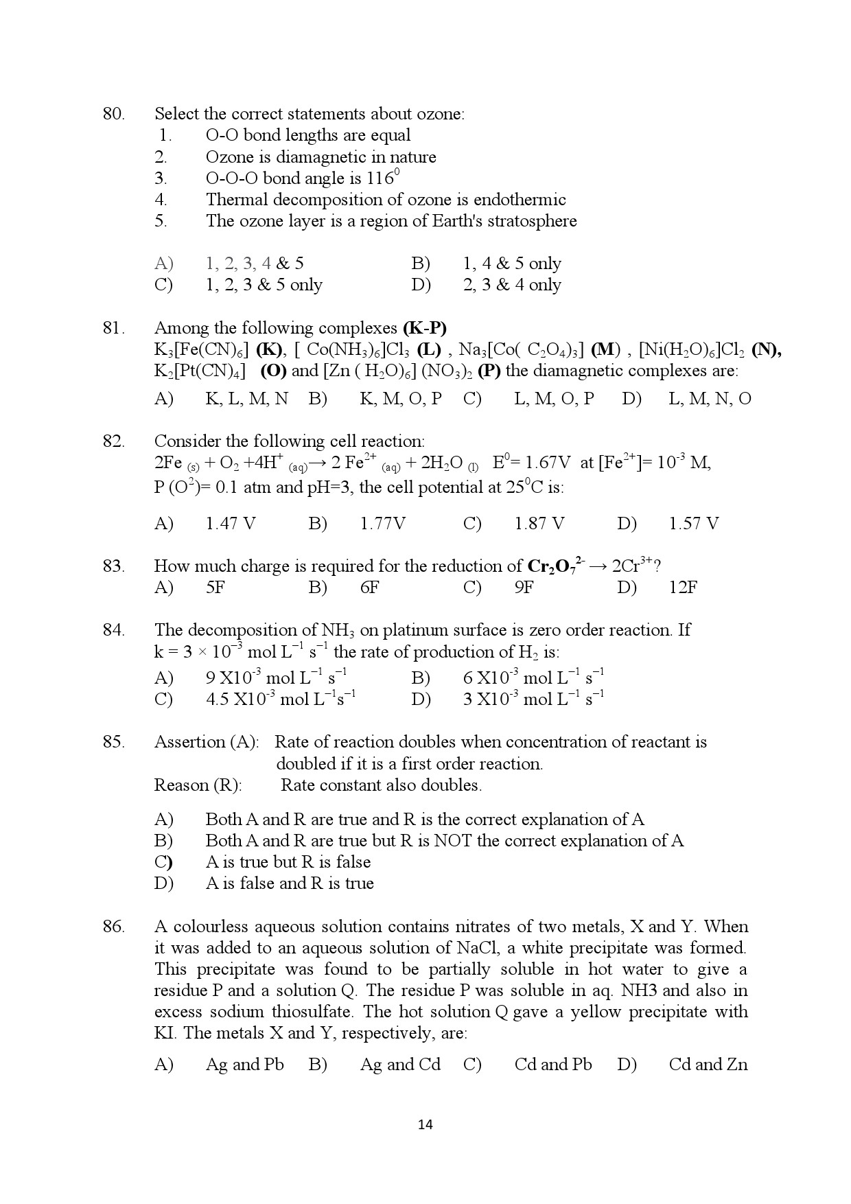 Kerala SET Chemistry Exam Question Paper January 2024 14