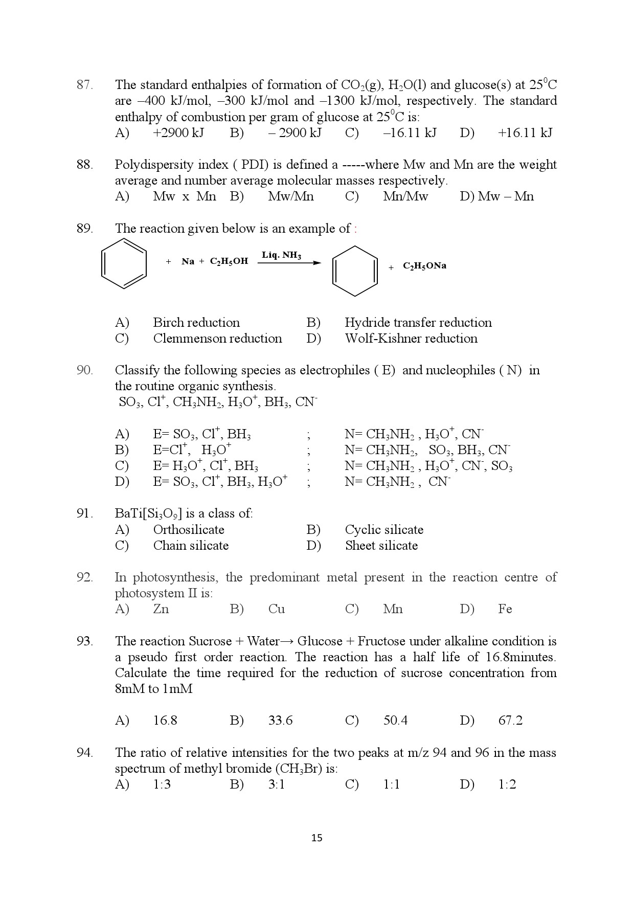 Kerala SET Chemistry Exam Question Paper January 2024 15