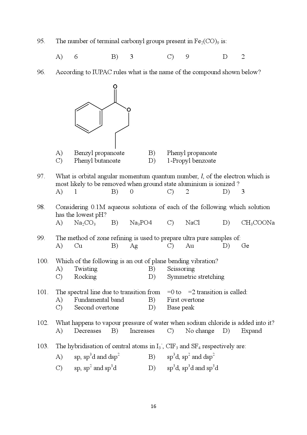 Kerala SET Chemistry Exam Question Paper January 2024 16