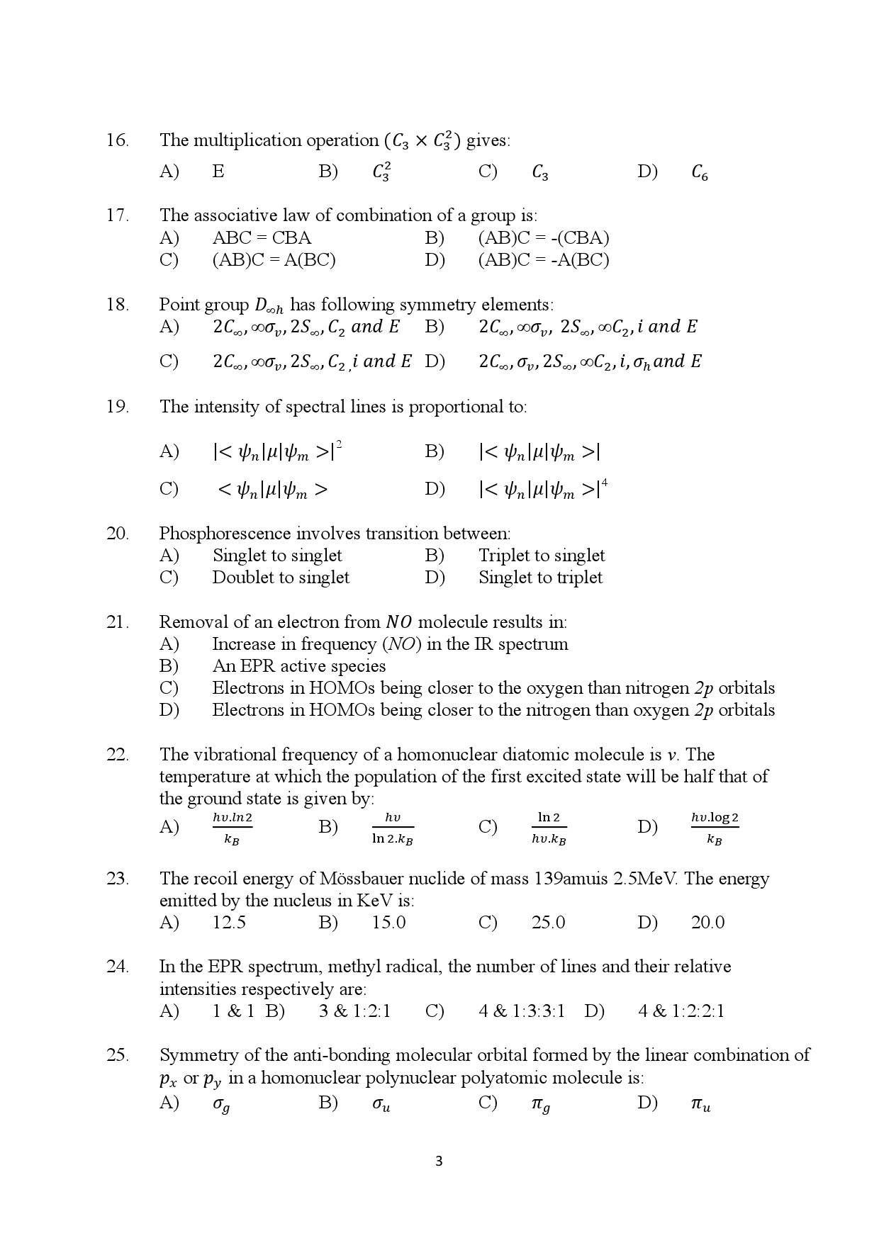 Kerala SET Chemistry Exam Question Paper January 2024 3