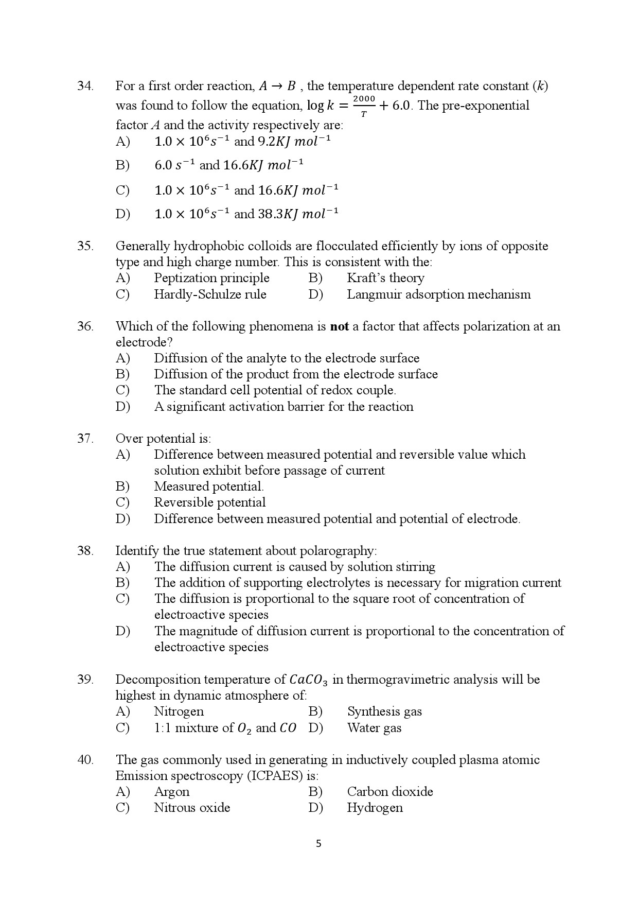 Kerala SET Chemistry Exam Question Paper January 2024 5