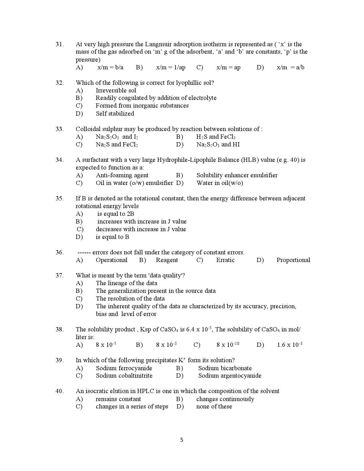 Kerala SET Chemistry Exam Question Paper July 2021 5