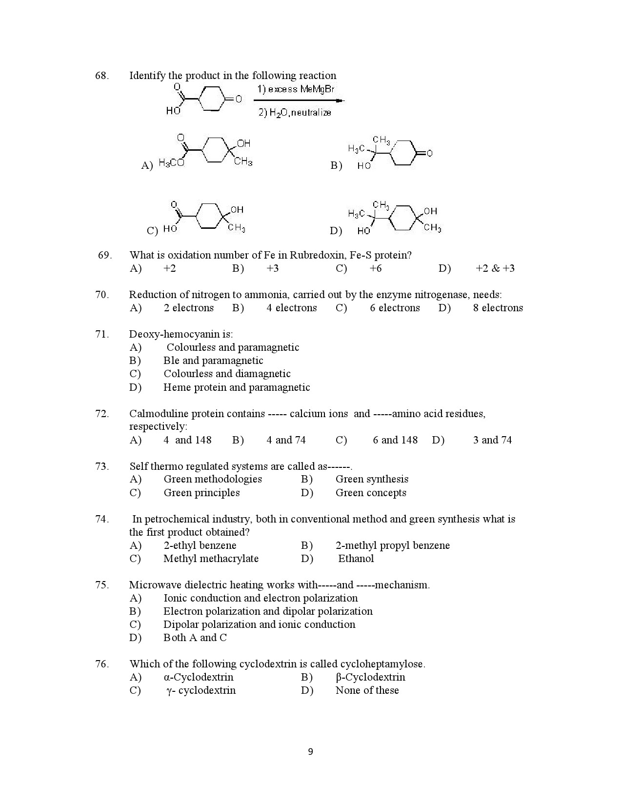 Kerala SET Chemistry Exam Question Paper July 2021 9