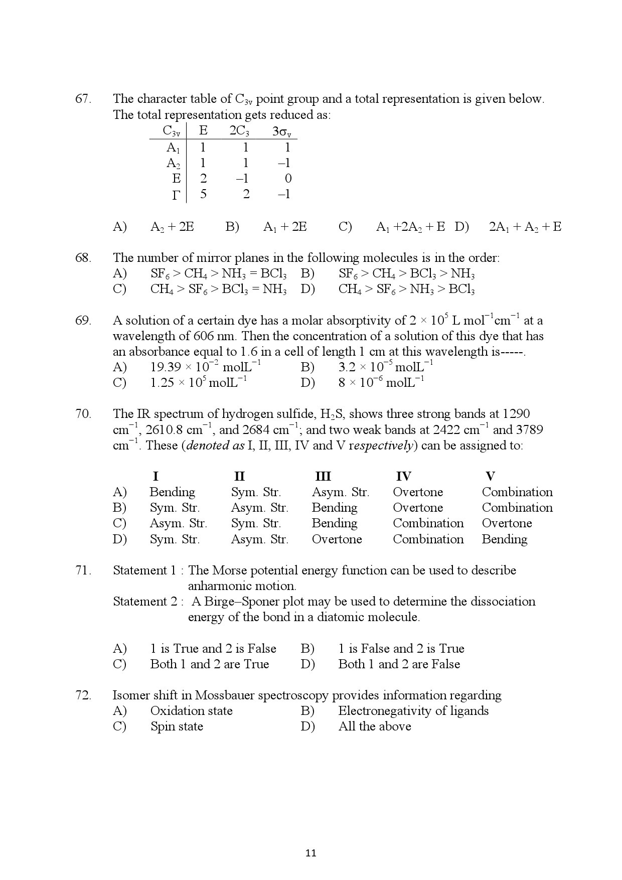 Kerala SET Chemistry Exam Question Paper July 2022 11
