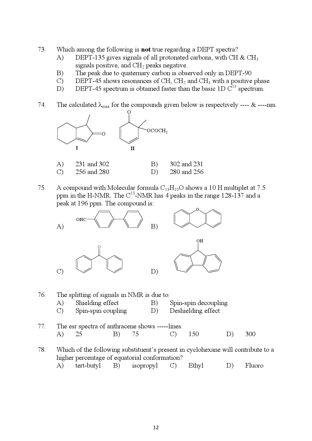 Kerala SET Chemistry Exam Question Paper July 2022 12