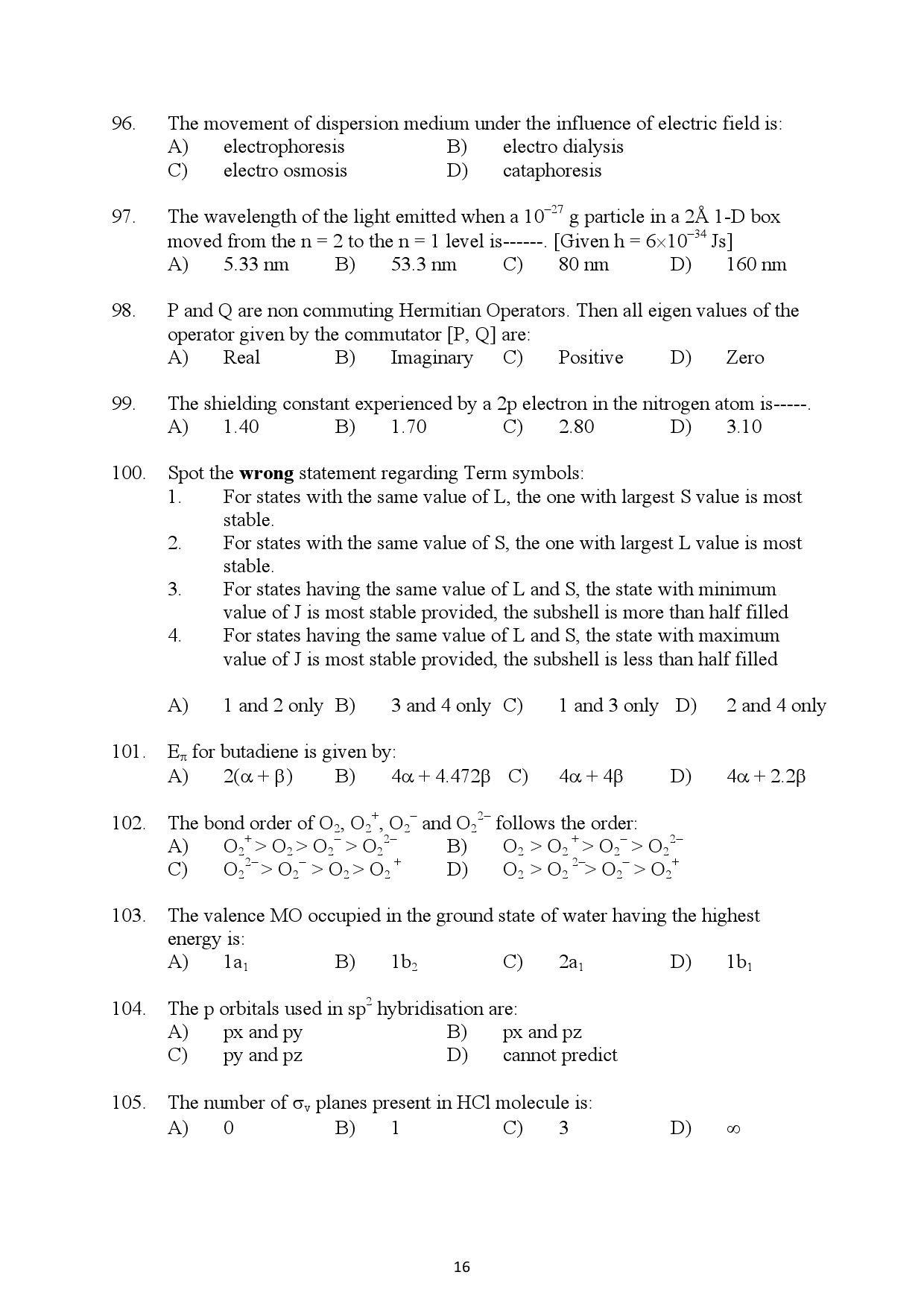 Kerala SET Chemistry Exam Question Paper July 2022 16