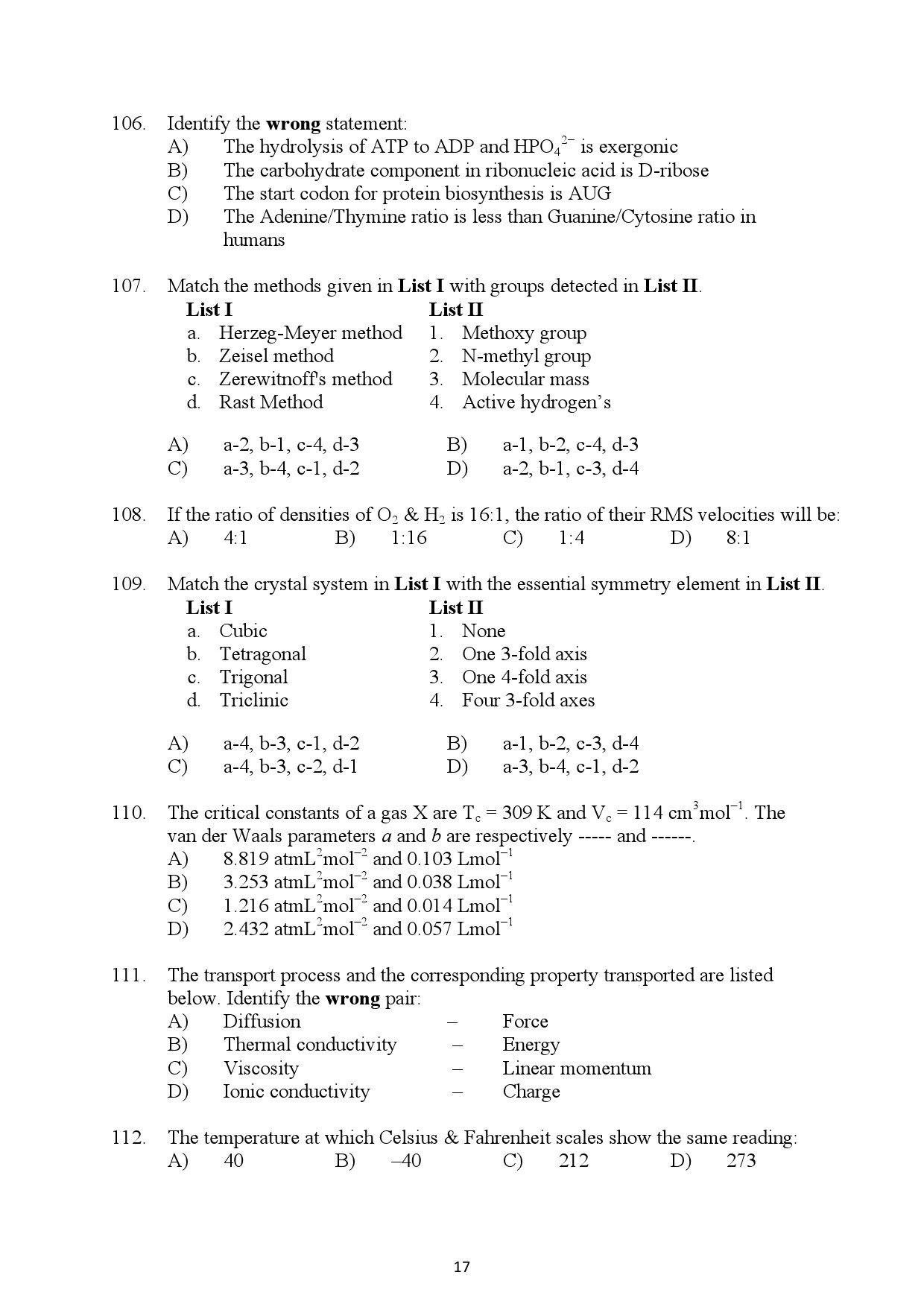 Kerala SET Chemistry Exam Question Paper July 2022 17
