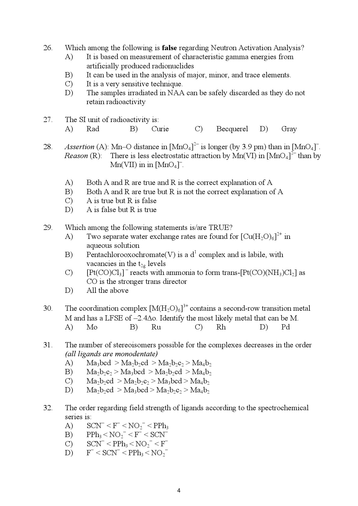 Kerala SET Chemistry Exam Question Paper July 2022 4