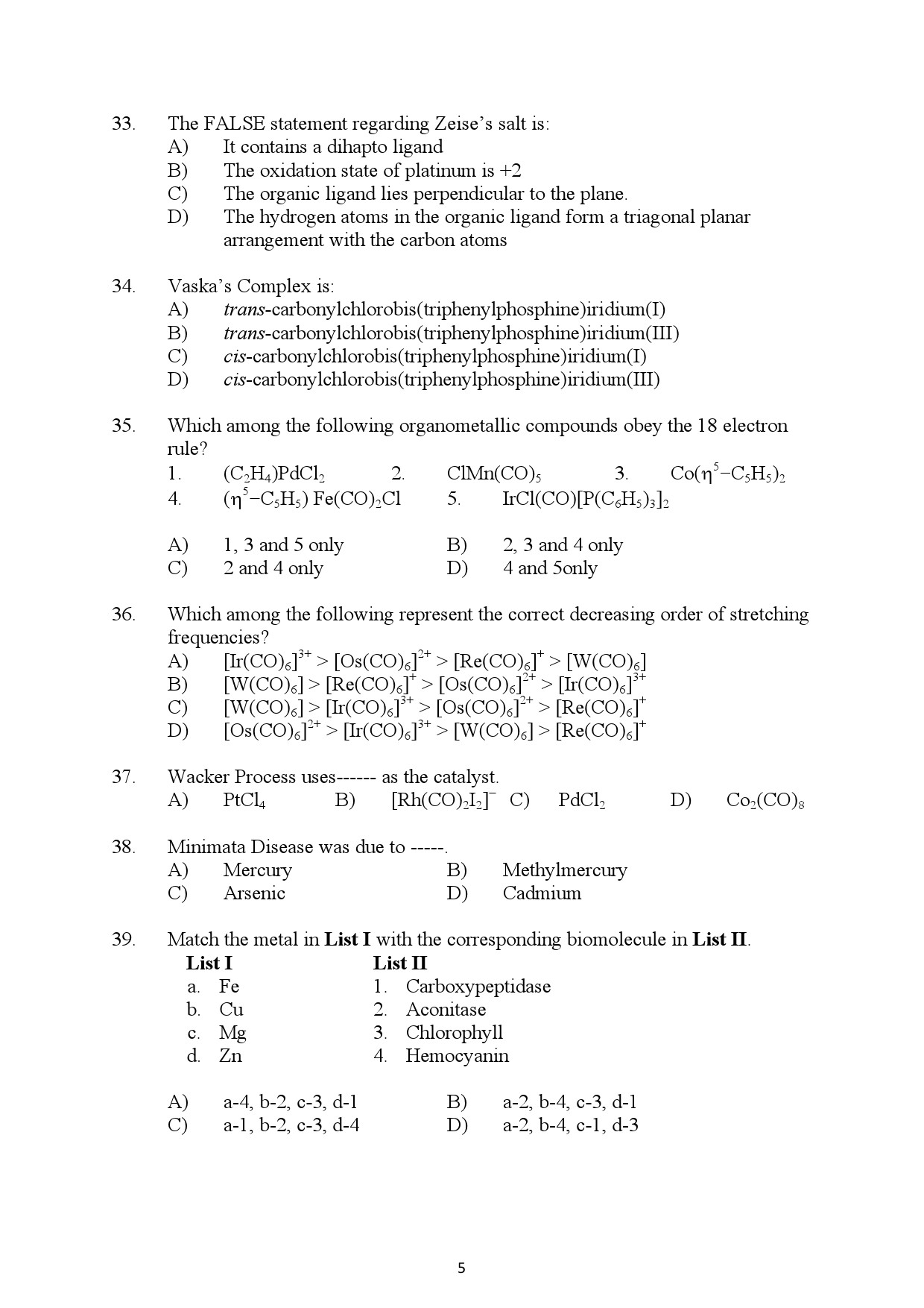 Kerala SET Chemistry Exam Question Paper July 2022 5