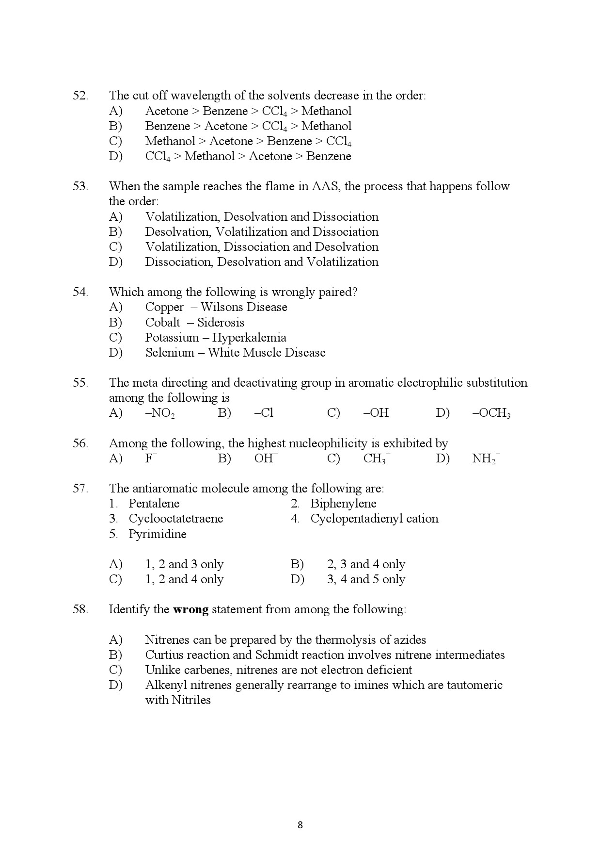 Kerala SET Chemistry Exam Question Paper July 2022 8