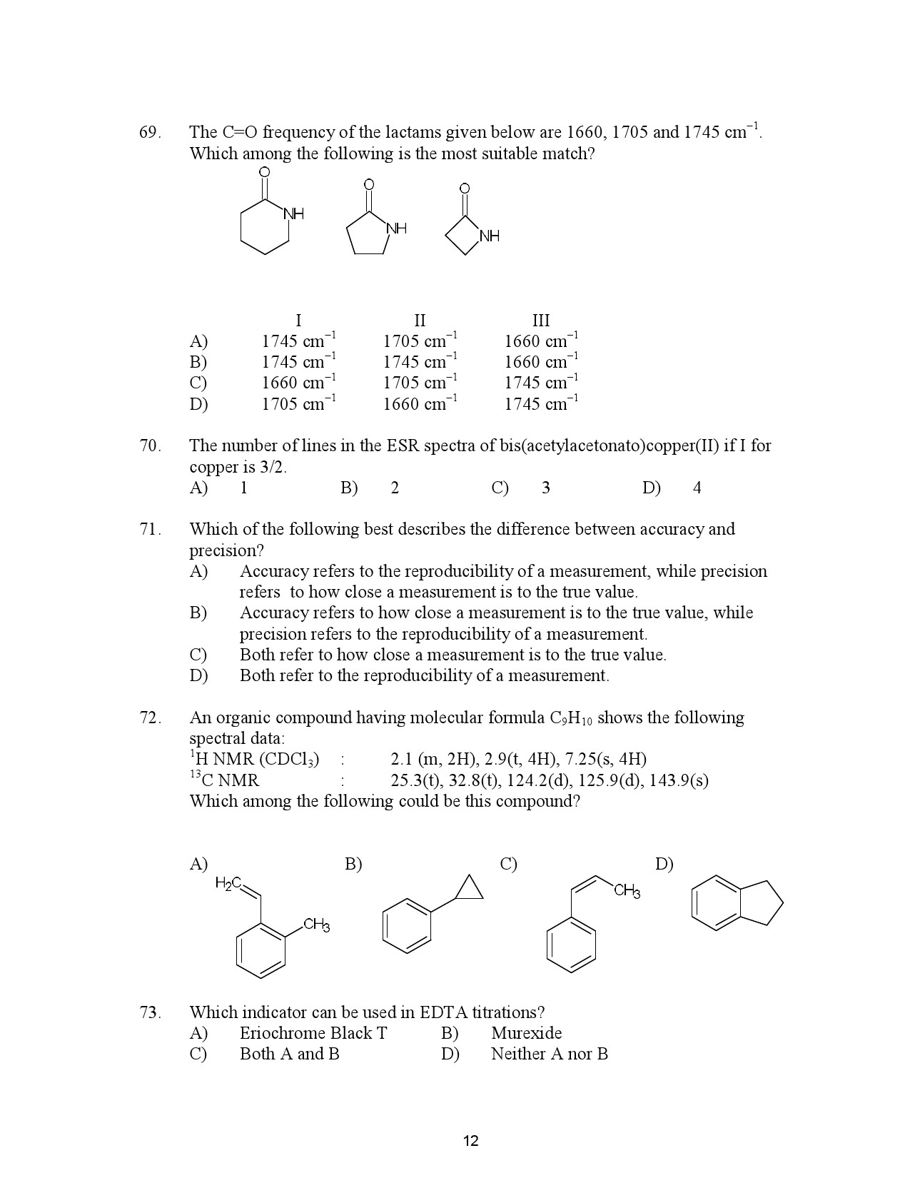 Kerala SET Chemistry Exam Question Paper July 2023 12