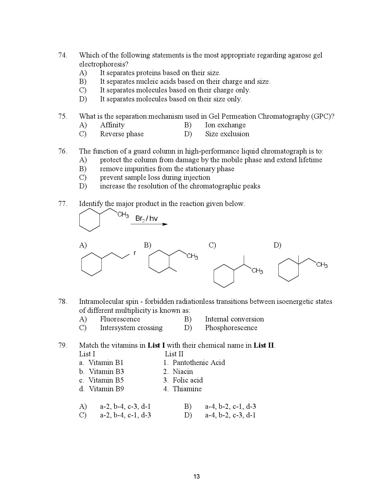 Kerala SET Chemistry Exam Question Paper July 2023 13