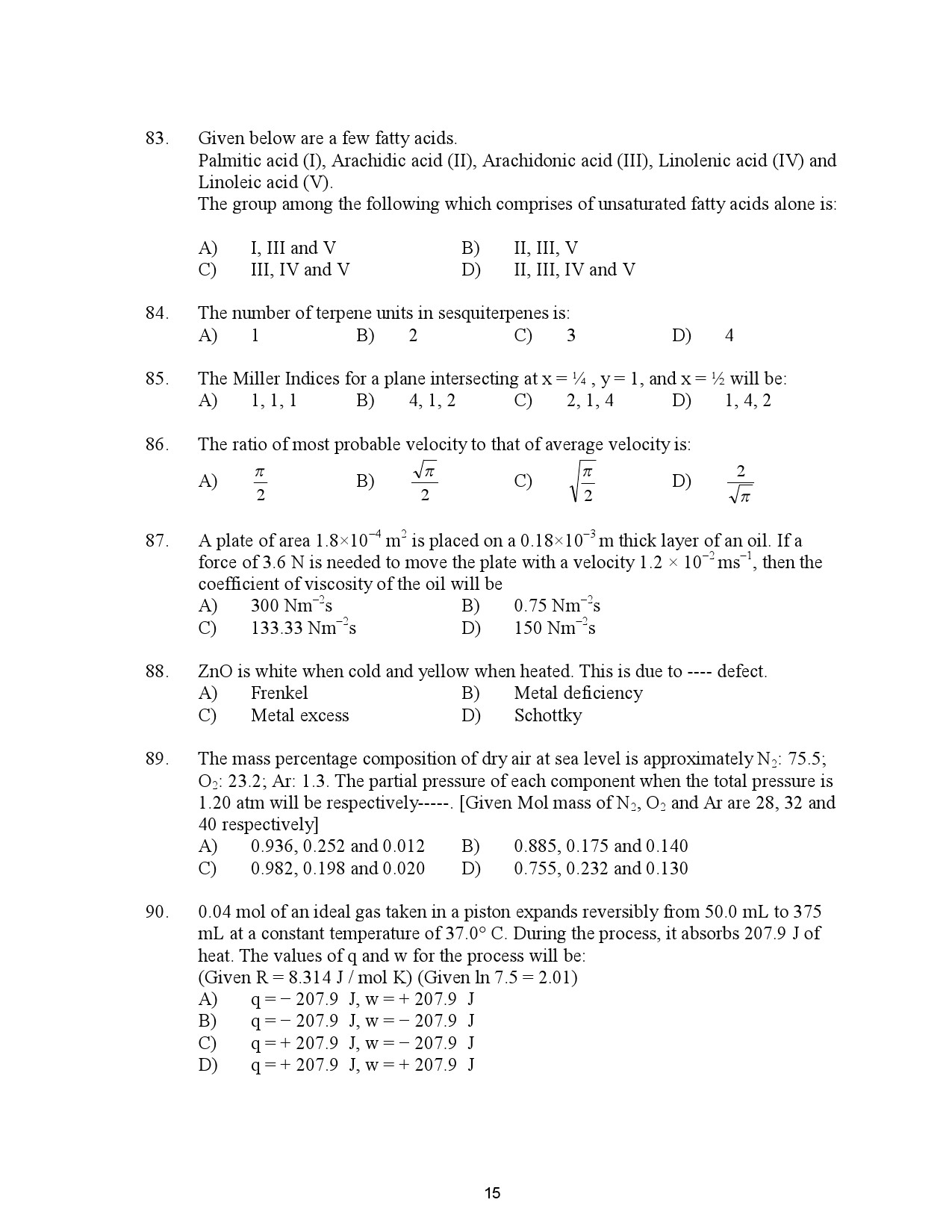 Kerala SET Chemistry Exam Question Paper July 2023 15
